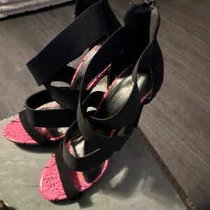 Wild Diva Lounge pink faux snake skin heels